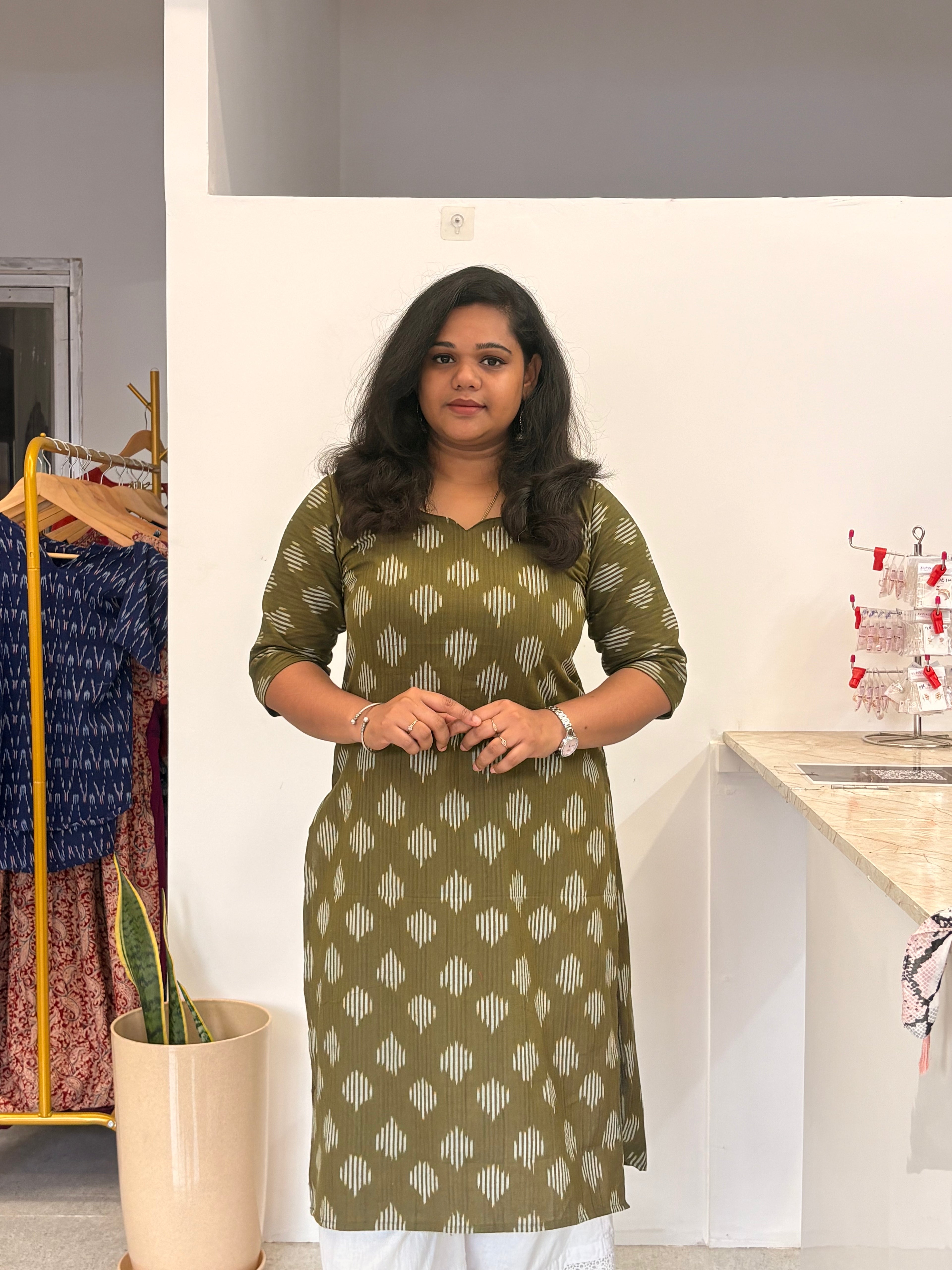Ikat Kurthi - Olive Green