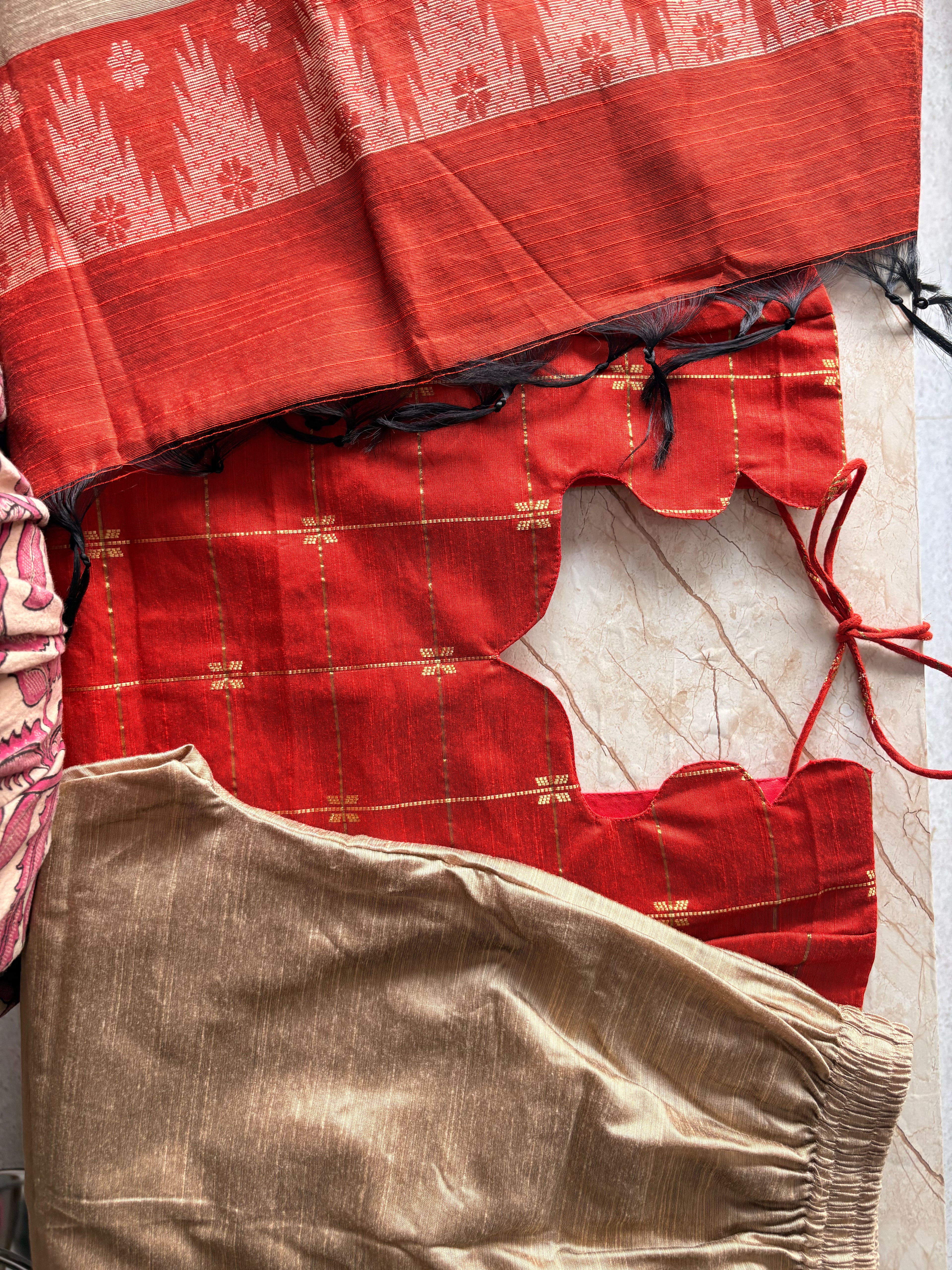 Orange Raw Silk Set