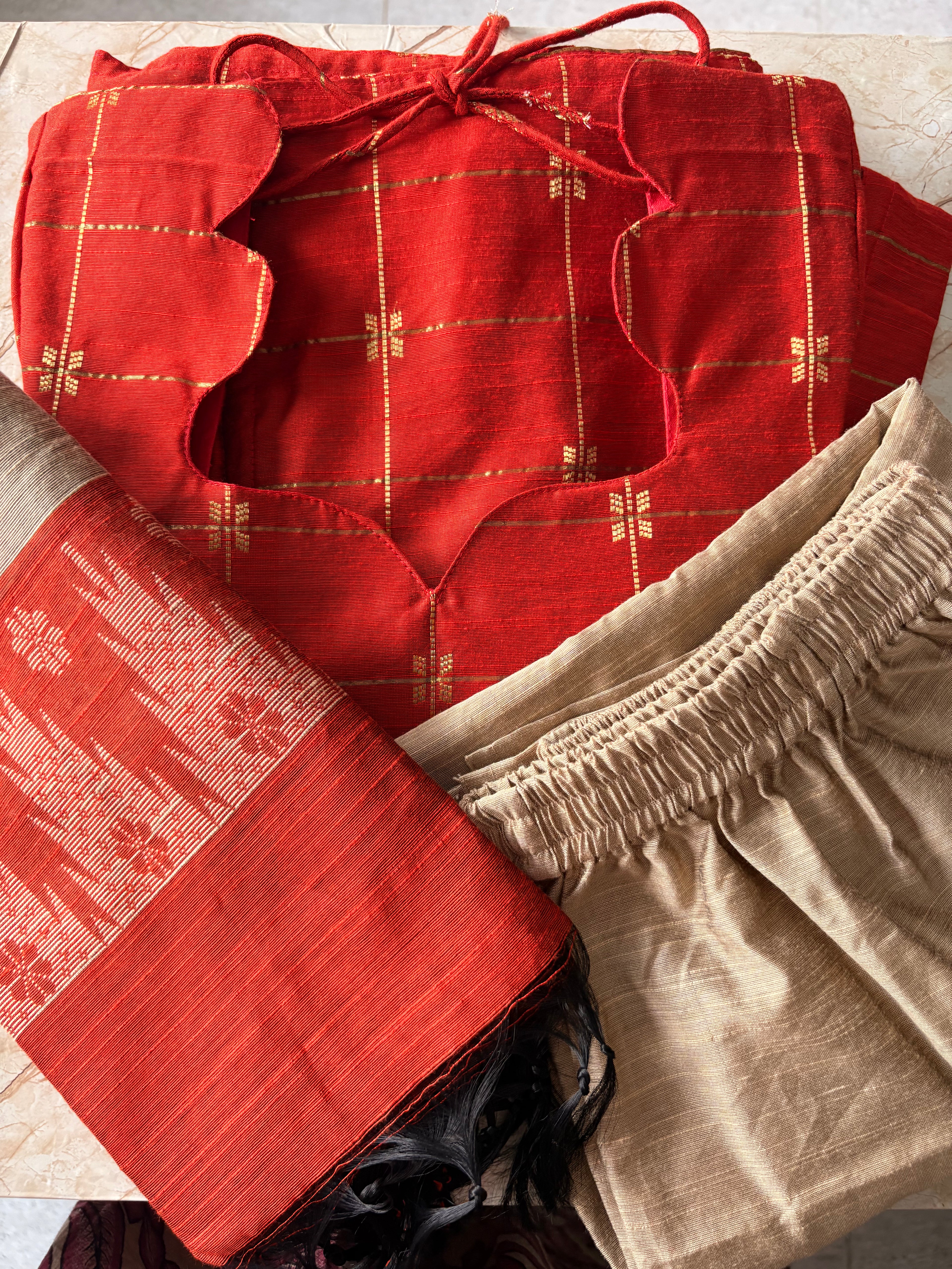 Orange Raw Silk Set